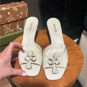 Prada Women's Cream Leather Mules